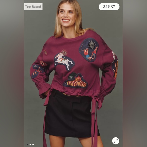 Maeve Tops - Maeve x Nathalie Lete Circus Long Sleeve Drawstring Top in Wine Size XS. NWT